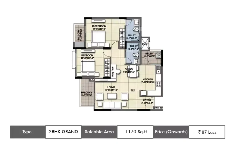 2 BHK-1170 Sq.ft.