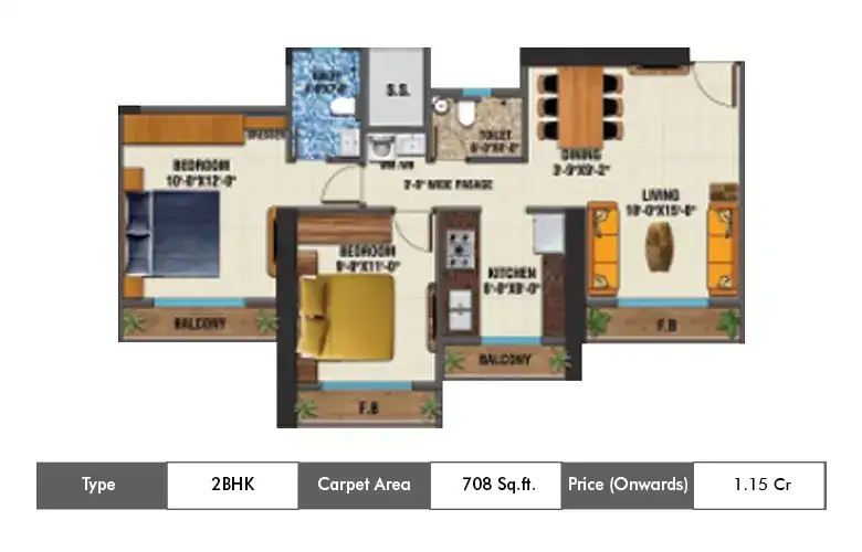 2 BHK 708 Sq.ft.