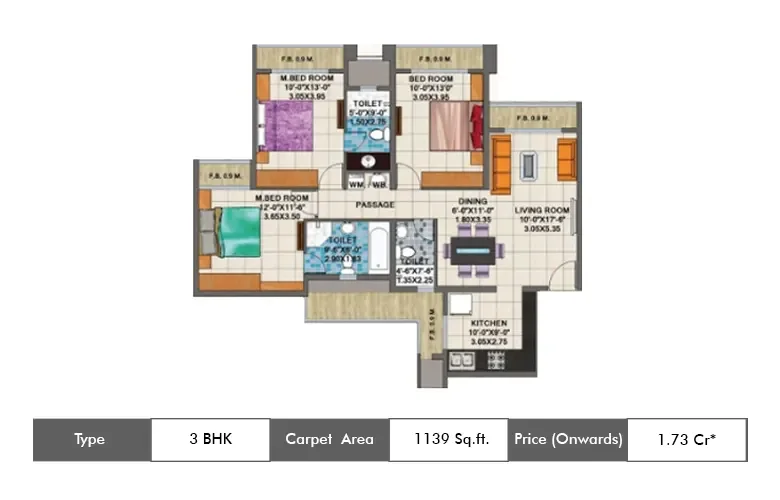 3 BHK 1139 Sq.ft.