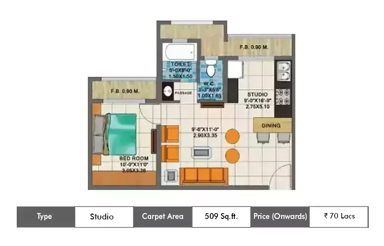 Studio-509 Sq.ft.