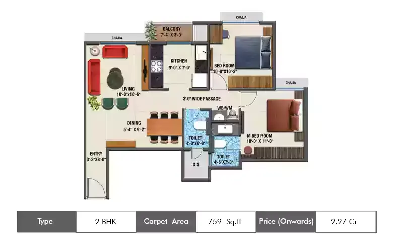 2 BHK-759 Sq. ft.