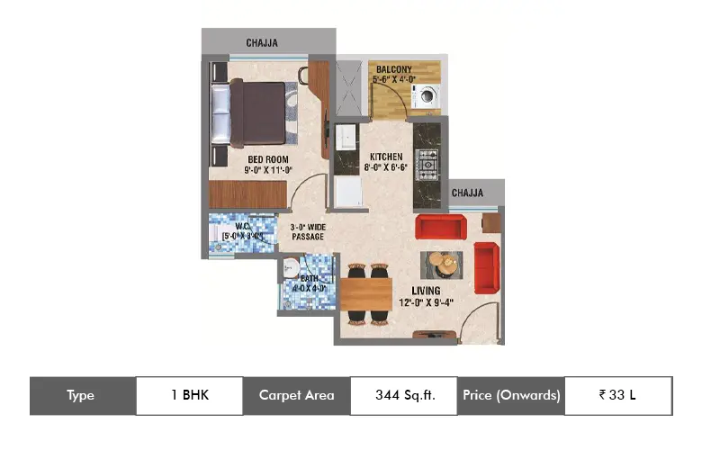 1 BHK-364 Sq.ft