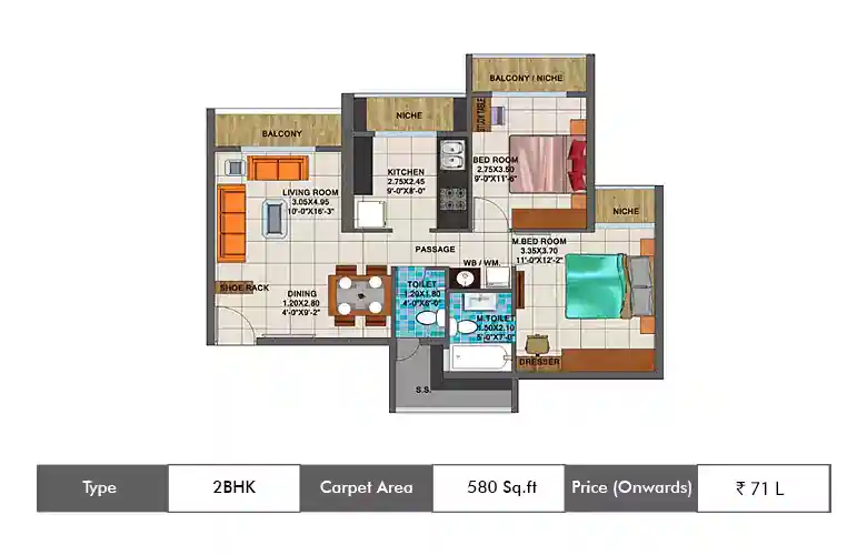 2 BHK-580 Sq.ft.