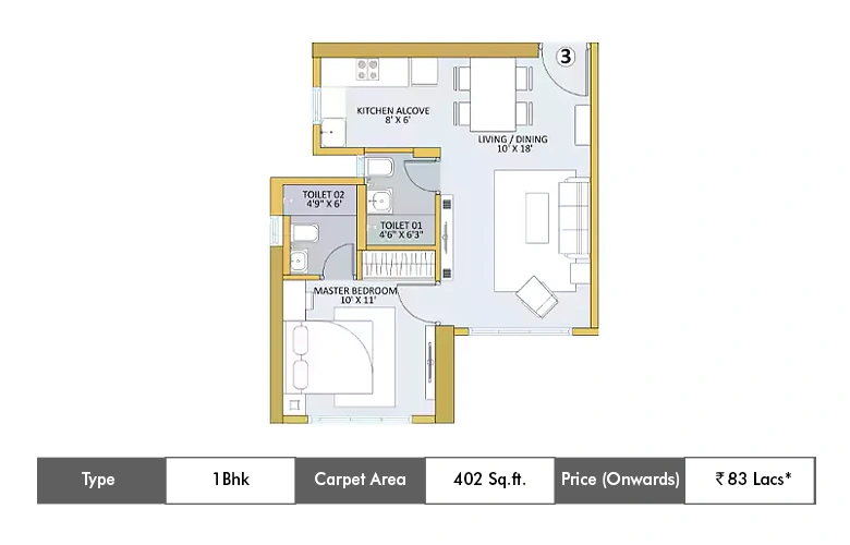 1 BHK-402 Sq.ft.