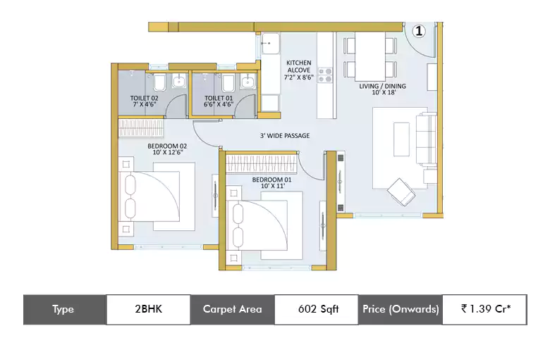 2 BHK-602  Sq.ft.