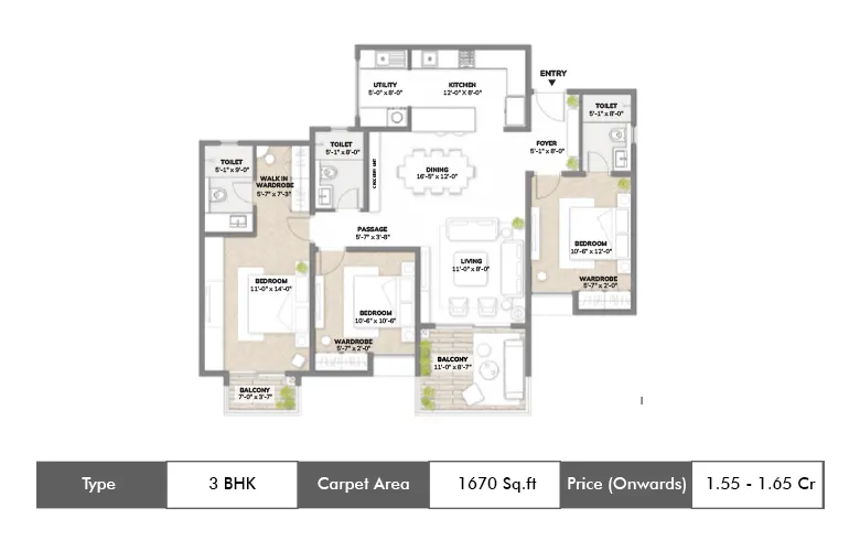 3 BHK-1670 Sq.ft.