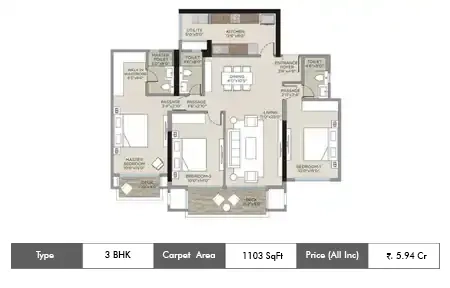 3 BHK - 1103 Sq.ft.