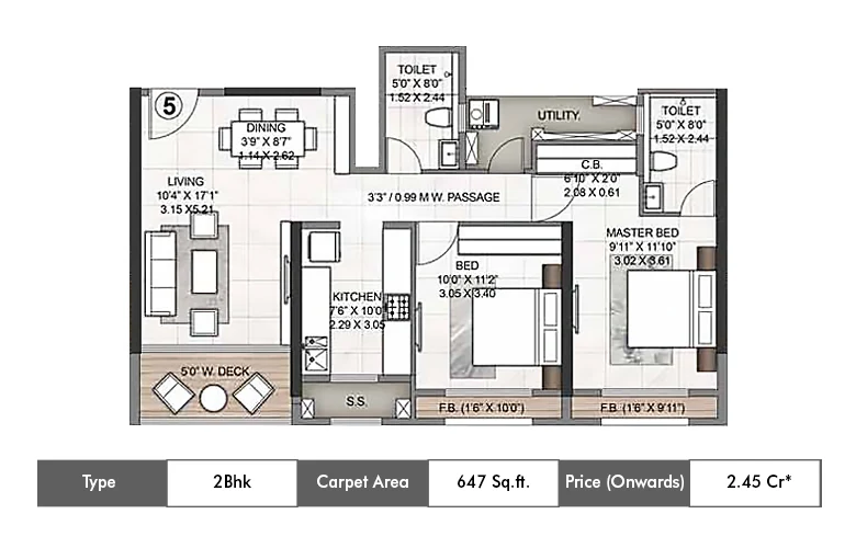 2 BHK-647 Sq.ft