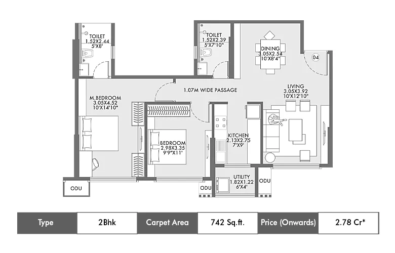 2 BHK-742 Sq.ft