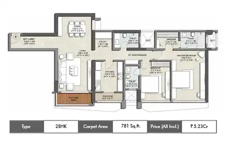 2 BHK-781 Sq.ft