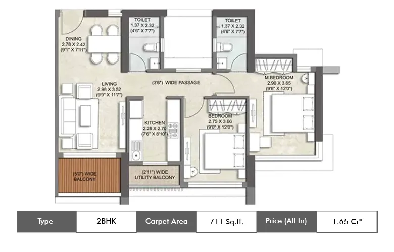 2 BHK(DECK)-711 Sq.ft