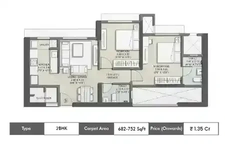 2 BHK 682 - 752 SqFt