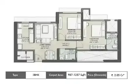 3 BHK 987 - 1257 SqFt