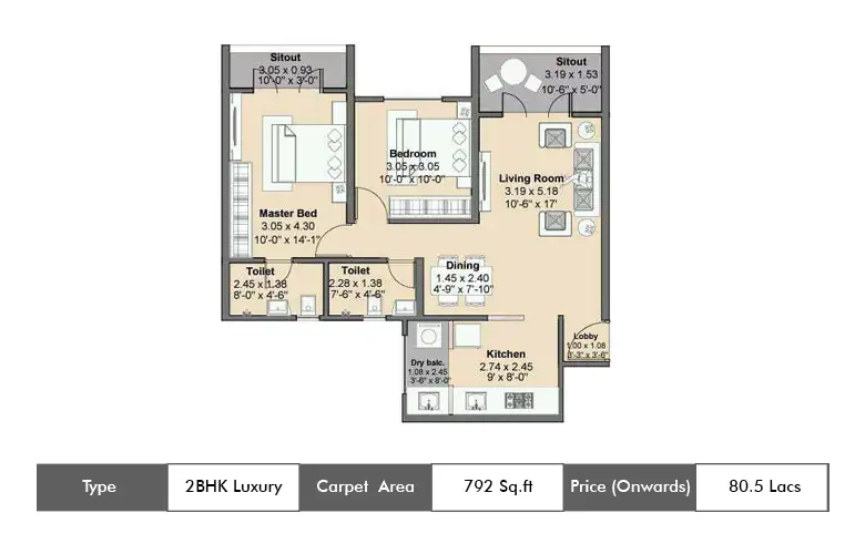 2 BHK Luxury-792 Sq.ft.