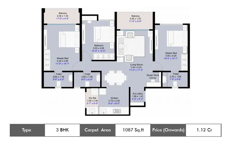 3 BHK-1087 Sq.ft.