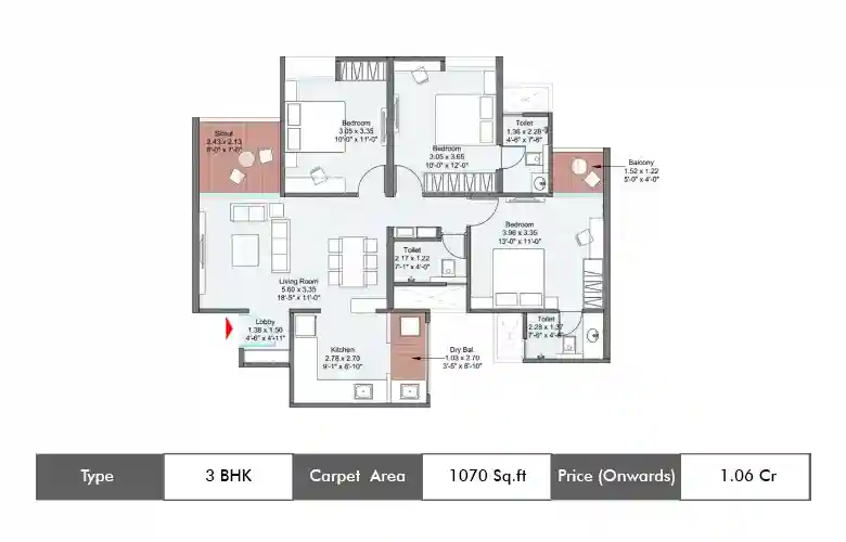 3 BHK-1070 Sq.ft.