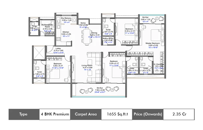 4 BHK-1655 Sq.ft.