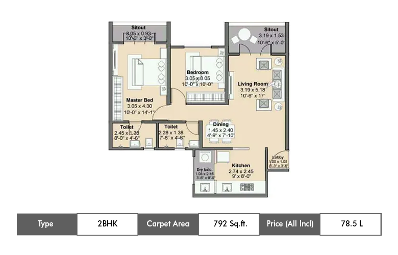 2 BHK Luxury-792 Sq.ft.