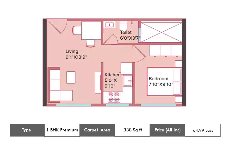 1 BHK-338 Sq.ft.