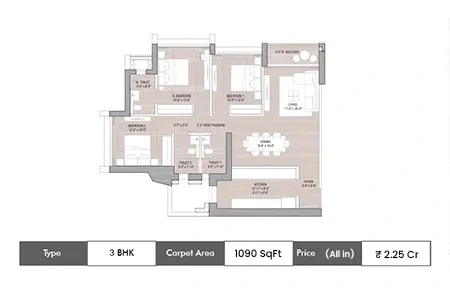 3 BHK-1089 SqFt