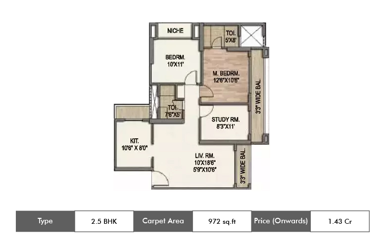 2.5 BHK-972 Sq.ft.