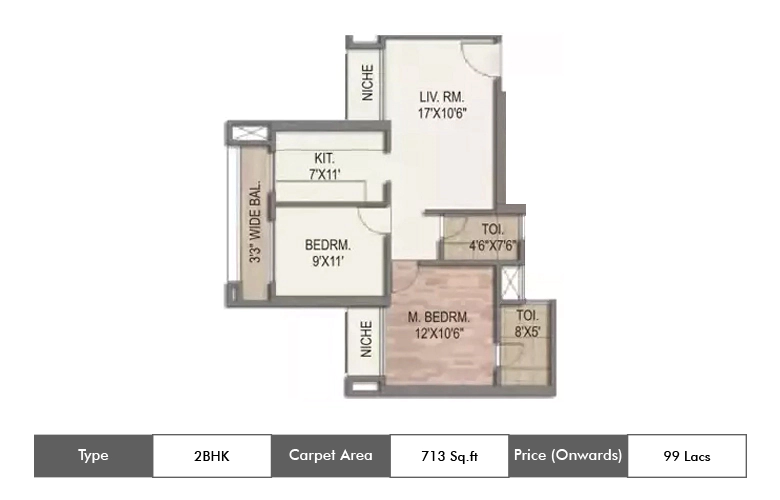 2 BHK-713  Sq.ft.