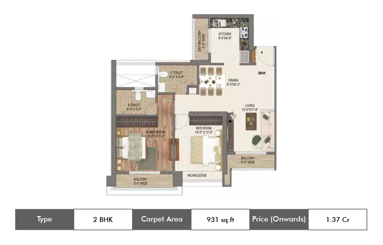 2 BHK-931 Sq.ft.