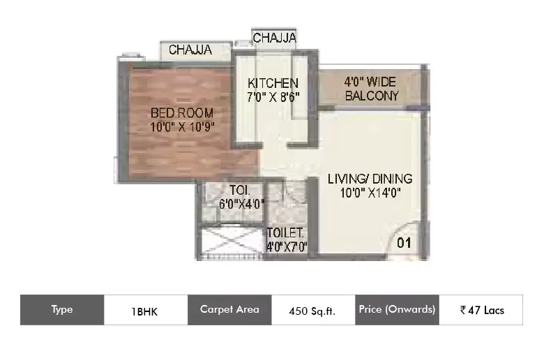 1 BHK-450 Sq.ft.