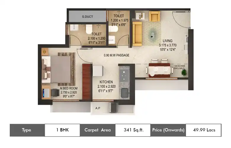 1 BHK-341 Sq.ft.