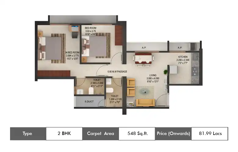 2 BHK-548 Sq.ft