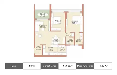 2 BHK 890 Sq.ft.