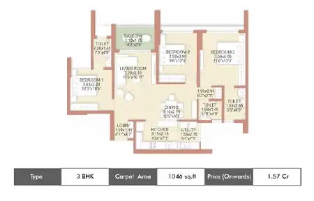 3 BHK 1046  Sq.ft.