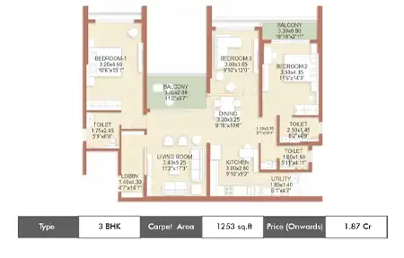 3 BHK 1253 Sq.ft.