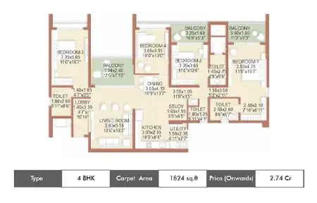 4 BHK 1824 Sq.ft.