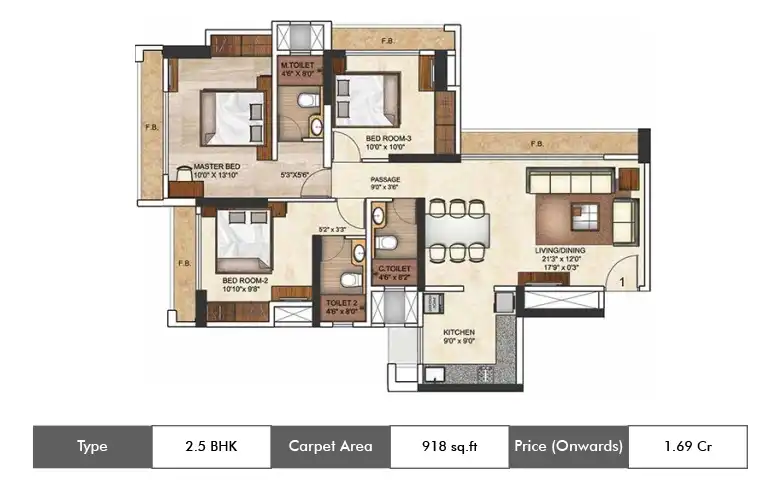 2.5 BHK-918  Sq.ft.