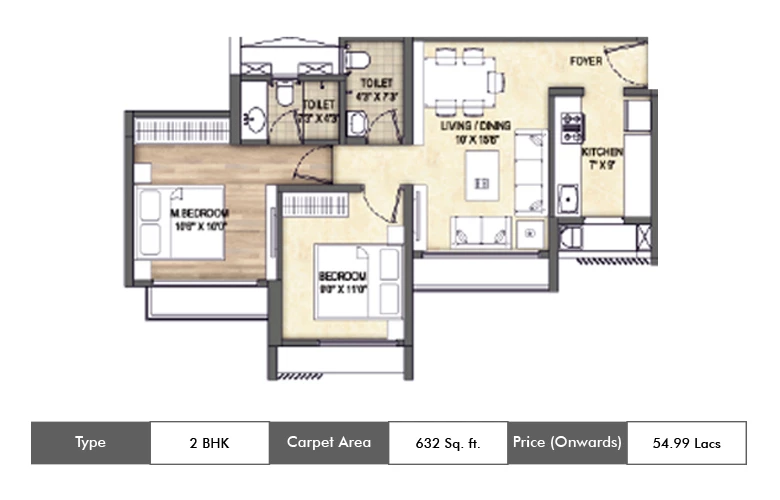 2 BHK-632 Sq.ft.