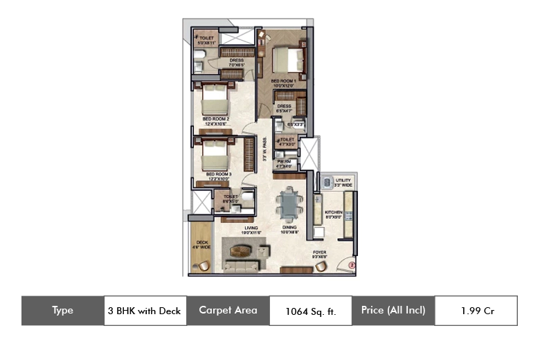 3 BHK-1064 Sq.ft.