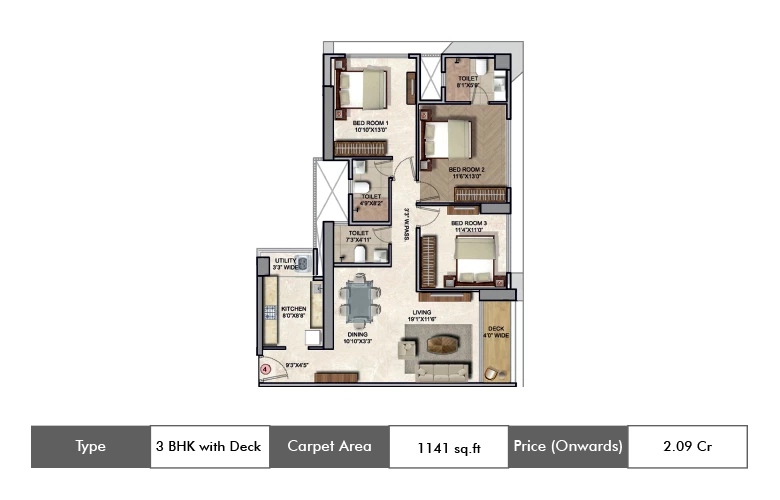 3 BHK-1141 Sq.ft.