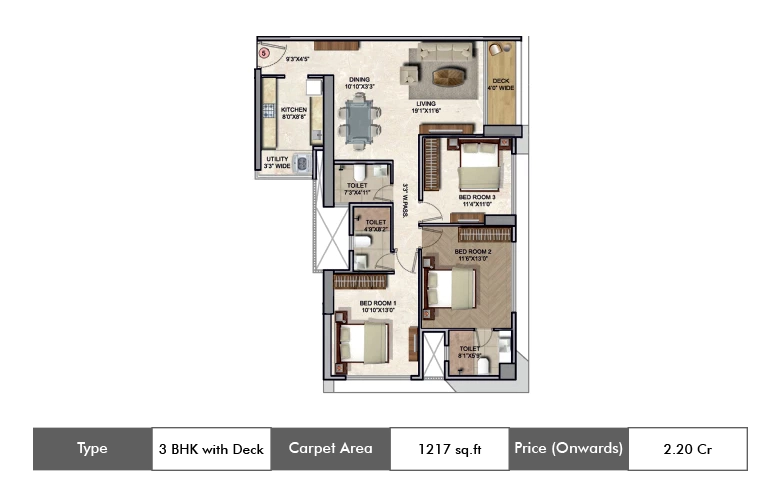 3 BHK-1217 Sq.ft.