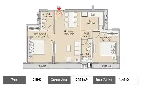 2 BHK-595 Sq.ft.
