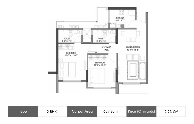 2 BHK-639 Sq.ft.