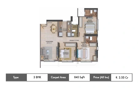 3 BHK 840 SqFt
