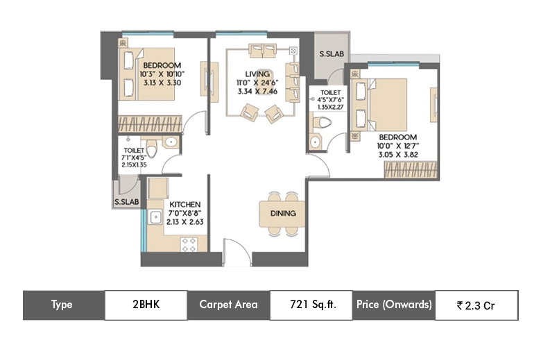 2 BHK 721 Sq.ft.