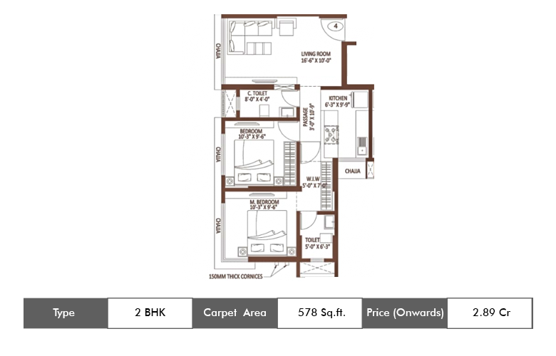 2 BHK-578 Sq.ft.