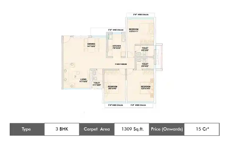 3 BHK-1153 Sq.ft