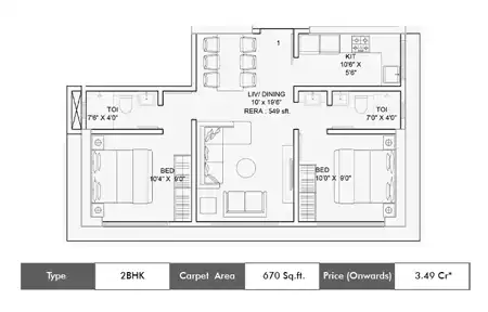 2 BHK-670 Sq.ft.