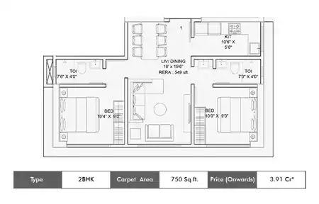 2 BHK-750 Sq.ft.