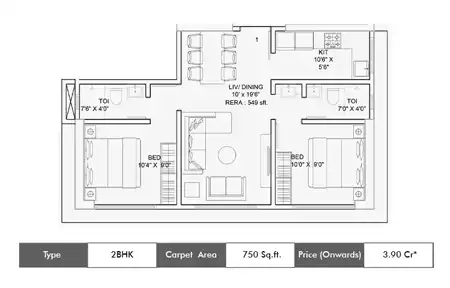 2 BHK-750 Sq.ft.