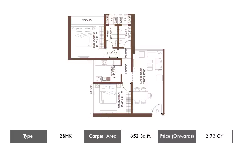 2 BHK-652 Sq.ft