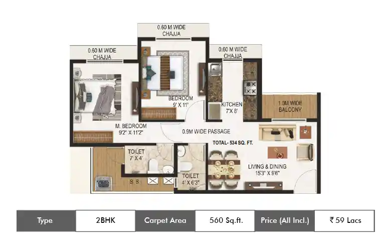 2 BHK-560 Sq.ft.